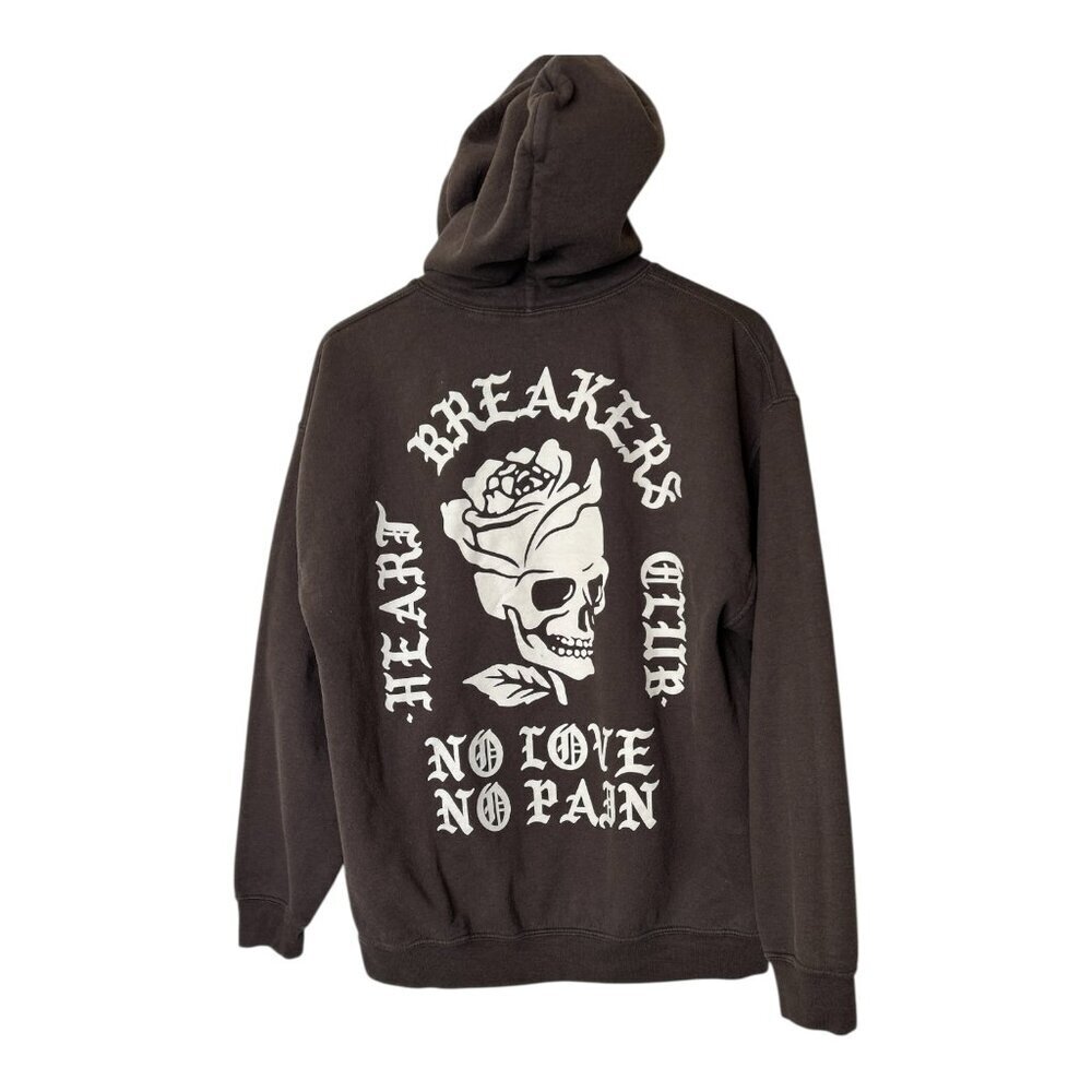Heartbreakers Club "No Love No Pain" Unisex Hoodie Brown Size XL Graphic Skull - Picture 4 of 9